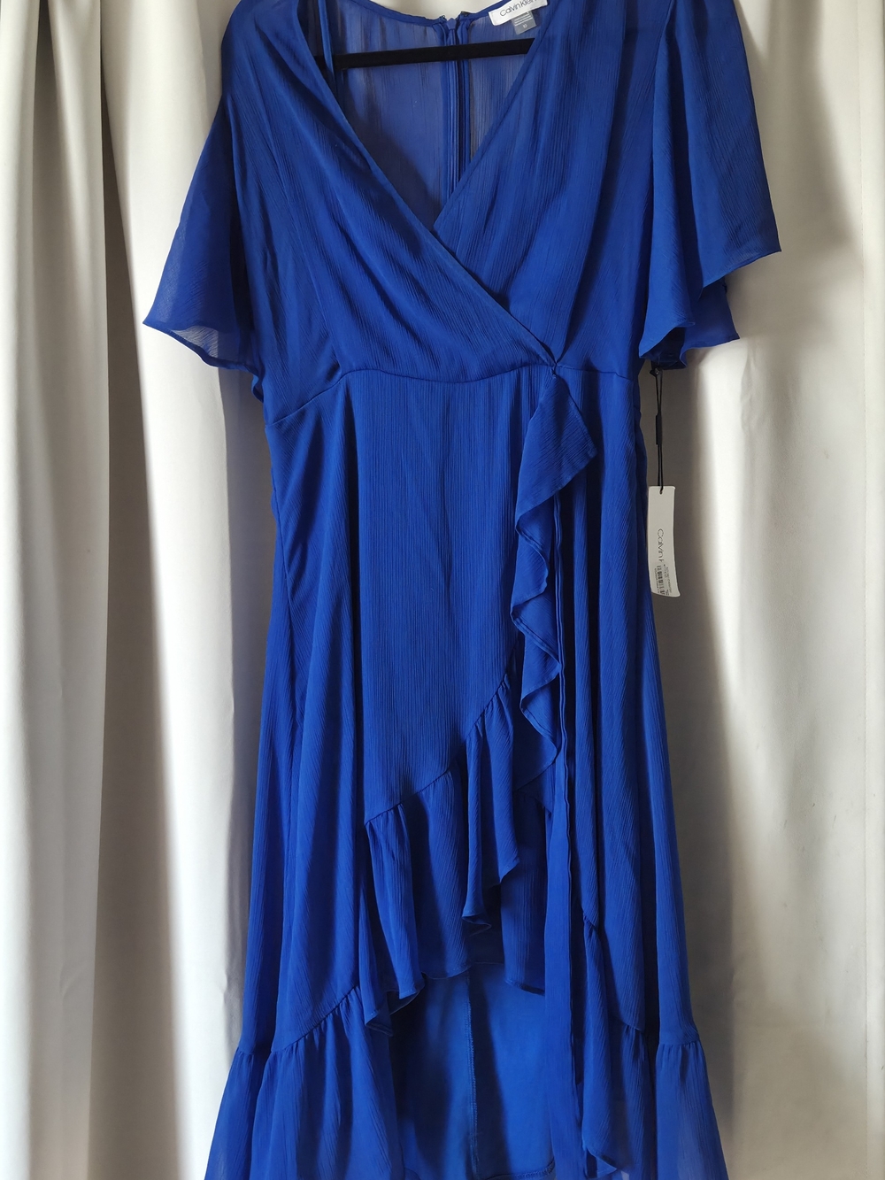 Calvin Klein NWT Ruffle-Trim High-Low Dress in Cobalt Blue